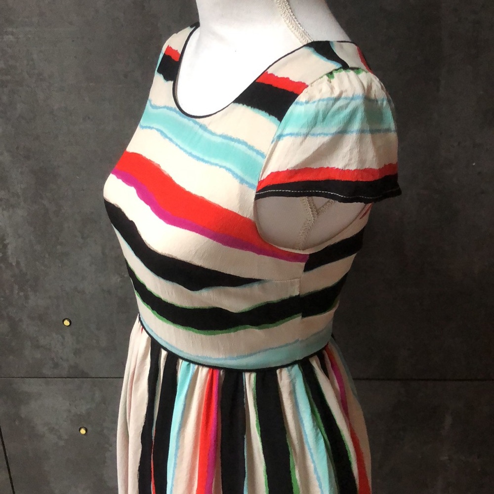 Anthropology Maeve flared stripe  multicolor dress size 0 Cap Sleeves Zip Back - Picture 7 of 14
